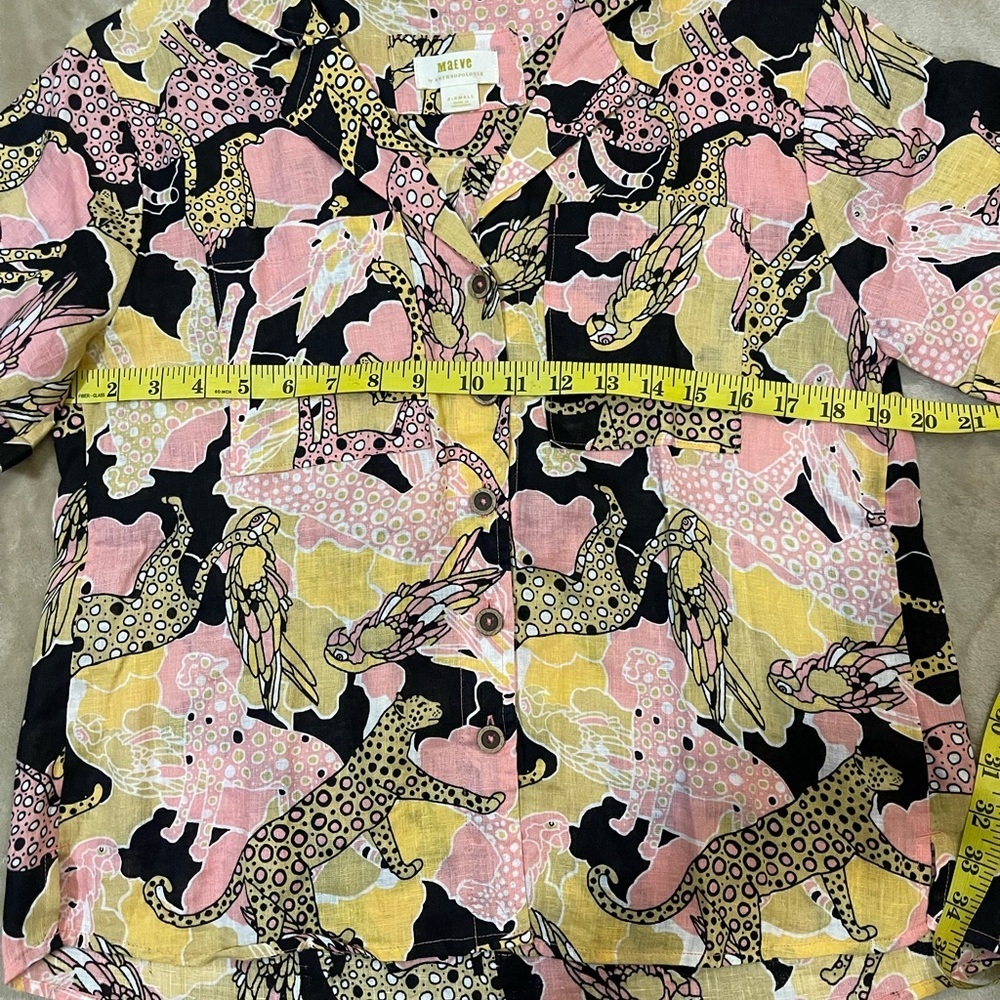 •	Maeve Anthropologie Colorful Abstract Blouse XS Short Sleeve 100% - Picture 14 of 14